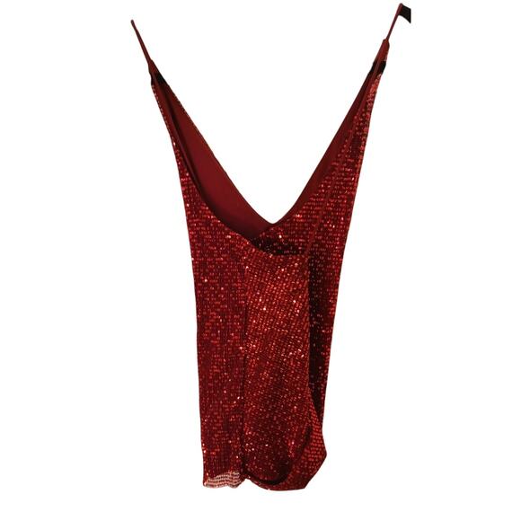 Express Burgundy Red Sequin Cowl Neck Cami Top Size Small Y2K Glam New Years - Picture 4 of 7